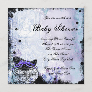 Paars Black Carriage Baby shower Invitation Kaart