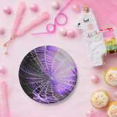 Paars Black Creepy Spooky Spider Web Papieren Bordje (Feest)