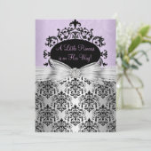 Paars Black Damask Baby shower Invitation Kaart (Staand voorkant)