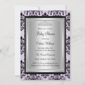 Paars Black Damask Baby shower Invitation Kaart (Achterkant)