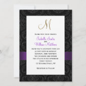 Paars Black Damask Gold Initiaal M Wedding Invite Kaart (Achterkant)