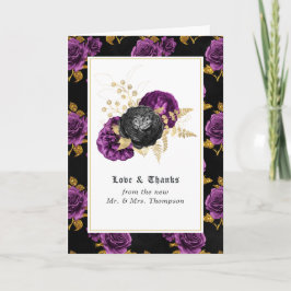 Paars, Black en Gold Floral Gothic Weduwfoto Bedankkaart