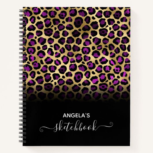 Paars Black en Gold Glam Leopard Ombre Sketch Notitieboek (Voorkant)
