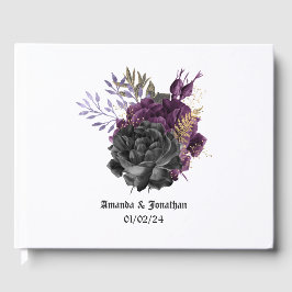 Paars Black en Gold Gothic Wedding Gastenboek