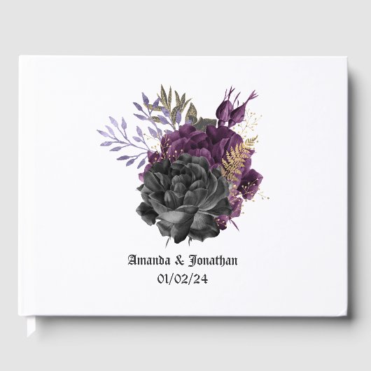 Paars Black en Gold Gothic Wedding Gastenboek (Voorkant)