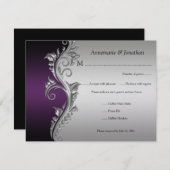  Paars Black en Silver Floral RSVP (Voorkant / Achterkant)