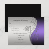  Paars Black en Silver Floral RSVP Kaartje (Voorkant / Achterkant)