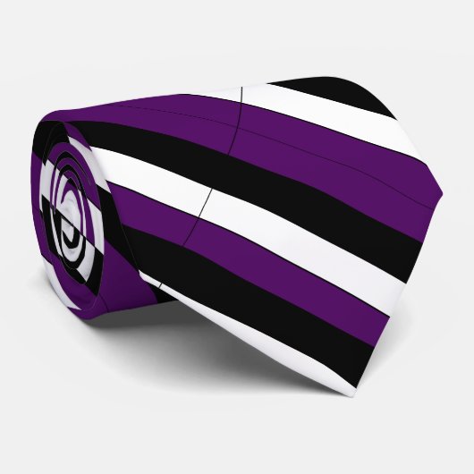 Paars Black en White University Stripe Stropdas (Opgerold)