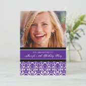 Paars Black Foto 18th Birthday Party Invitations Kaart (Staand voorkant)