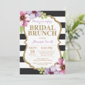 Paars Black Gold Bridal Brunch Invitation Floral Kaart (Staand voorkant)