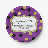 Paars Black Gold Confetti Birthday Party Bord (Voorkant)