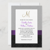 Paars Black Grey Damask Initiaal Wedding Invite Kaart (Achterkant)