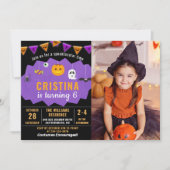 Paars Black Halloween Spooktacular Birthday Foto Kaart (Voorkant)