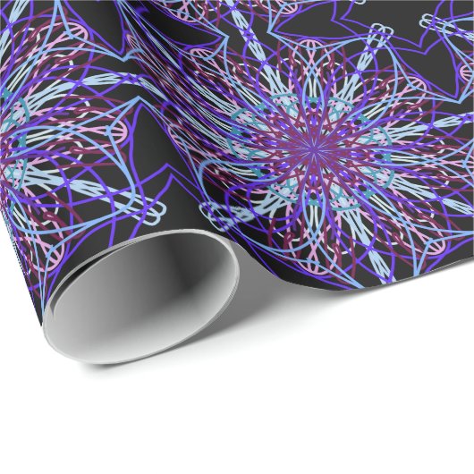 Paars Black Kaleidoscope Mandala Art Cadeaupapier (Rol Hoek)