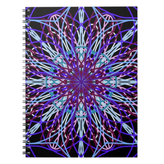 Paars Black Kaleidoscope Mandala Art Notitieboek (Voorkant)