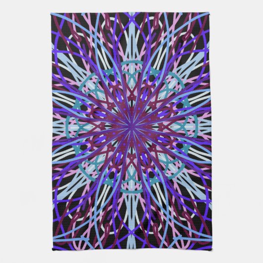 Paars Black Kaleidoscope Mandala Art Theedoek (Verticaal)