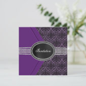 Paars Black Lace Diamond Black Stropdas Party Kaart (Staand voorkant)