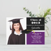 Paars & Black Photo Afstuderen Uitnodiging (Staand voorkant)