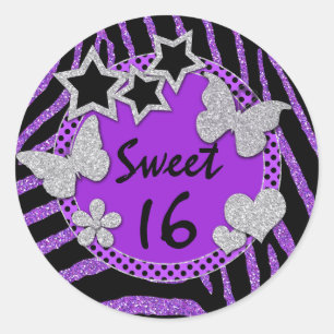 Paars Black Silver FAUX Glitter Sweet 16 Sticker