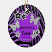 Paars Black Silver Zebra Sweet 15 Photo Ornament (Links)