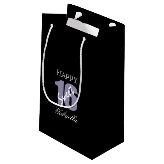 Paars Black Sweet 16 Gift Bag Klein Cadeauzakje (Achterkant Gekanteld)
