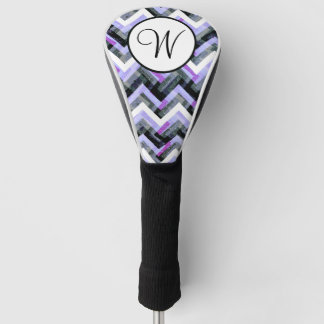 Paars Black White Chevron Textured Monogram Golfheadcover