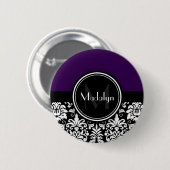 Paars Black White Damask Monogram Letter Ronde Button 5,7 Cm (Voorkant /achterkant)