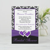 Paars Black White Damask Vrijgezellenfeest Invite Kaart (Staand voorkant)