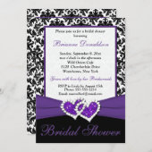 Paars Black White Damask Vrijgezellenfeest Invite Kaart (Voorkant / Achterkant)