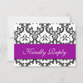 Paars Black White Damask Wedding RSVP (Voorkant)