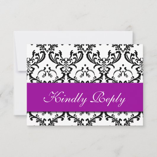 Paars Black White Damask Wedding RSVP (Voorkant)