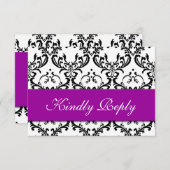 Paars Black White Damask Wedding RSVP (Voorkant / Achterkant)