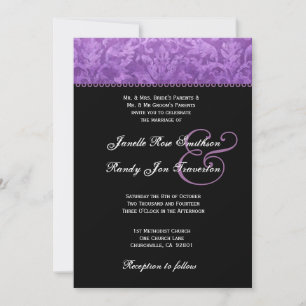 Paars Black White Damask Wedding Ver 002 Kaart