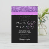 Paars Black White Damask Wedding Ver 002 Kaart (Staand voorkant)