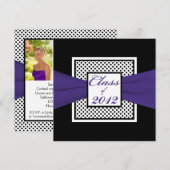 Paars Black White Polka Dot Photo Afstuderen Kaart (Voorkant / Achterkant)