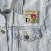 Paars blad Music Monogram Initiaal D Vierkante Button 5,1 Cm (In situ)