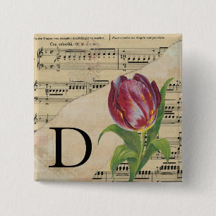 Paars blad Music Monogram Initiaal D Vierkante Button 5,1 Cm