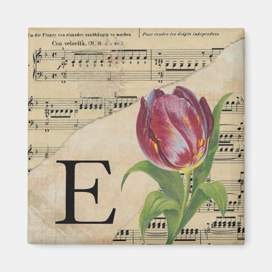 Paars blad Music Monogram Initiaal E Magneet (Voorkant)