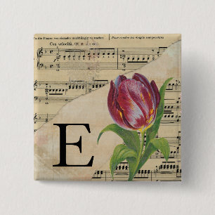 Paars blad Music Monogram Initiaal E Vierkante Button 5,1 Cm