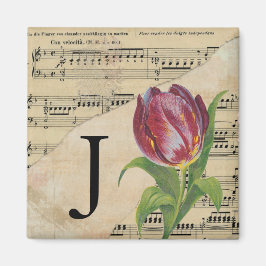Paars blad Music Monogram Initiaal J Magneet