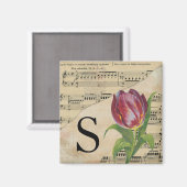Paars blad Music Monogram Initiaal S Magneet (Voorkant / Achterkant)
