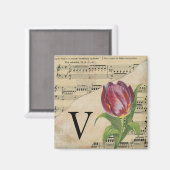 Paars blad Music Monogram Initiaal V Magneet (Voorkant / Achterkant)