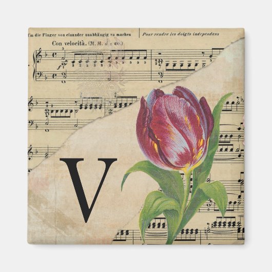 Paars blad Music Monogram Initiaal V Magneet (Voorkant)