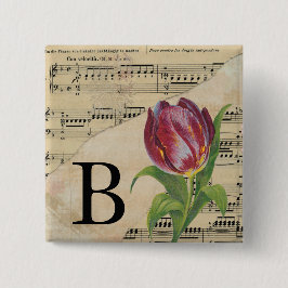 Paars blad Muziekmonogram Initiaal B Vierkante Button 5,1 Cm
