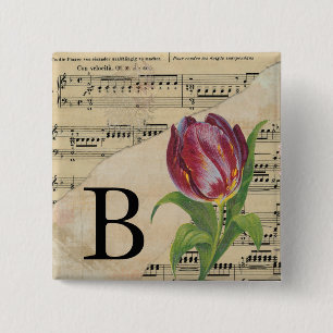 Paars blad Muziekmonogram Initiaal B Vierkante Button 5,1 Cm