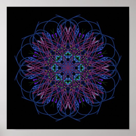 Paars Blauw Abstract Kunstschilderij Kaleidoscoop Poster (Voorkant)