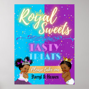 Paars Blauw Afro Geslacht Reveal Royal Sweets Bord Poster