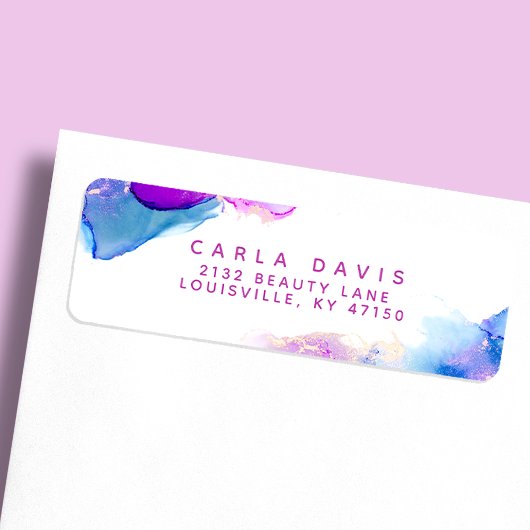 Paars blauw Alcohol Ink Modern Return Address Etiket