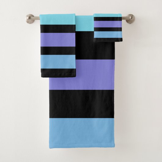 Paars blauw Aqua Black, horizontale streep Bad Handdoek (Insitu)