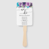 Paars Blauw Aquarel Bloemachtig Trouwprogramma Han Handwaaier (Voorkant)